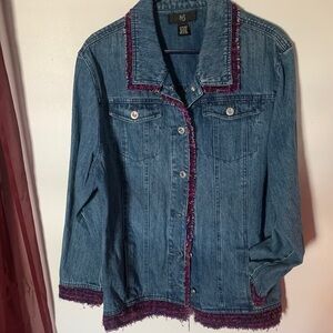 KJ Women's Blue Jean Jacket with Purple Trim